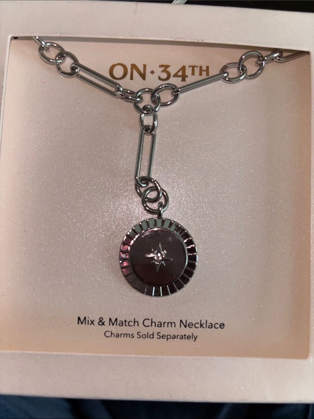 ON·34TH Silver Star Medallion Charm Necklace